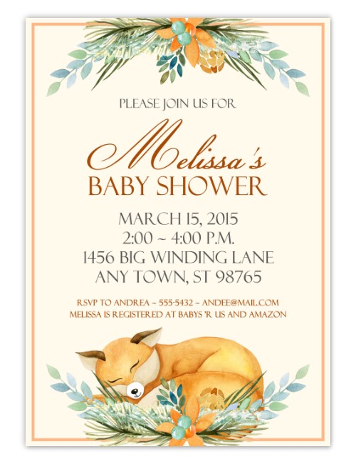 Watercolor Fox Baby Shower Invitation