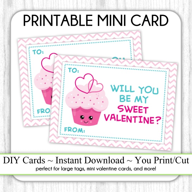 Cute Cupcake Valentine’s Day Printable Cards, DIY, You Print, Style 2